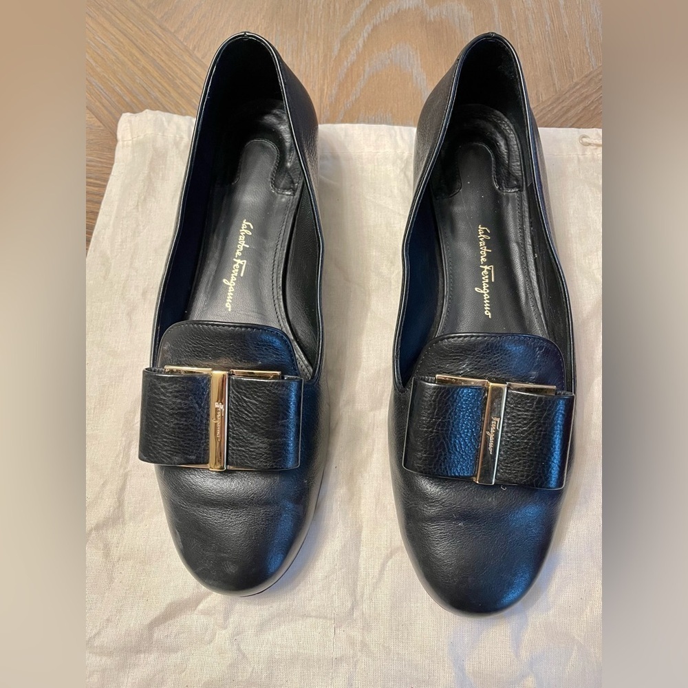 Salvatore Ferragamo Sarno Black Leather Loafers Shoes Flats - Picture 4 of 11